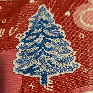 Reserved 3MM Handmade Blue and Silver Rhinestone Christmas Tree Magnet